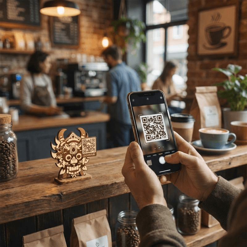 A player scanning a Find the Idol QR code at a coffee shop
